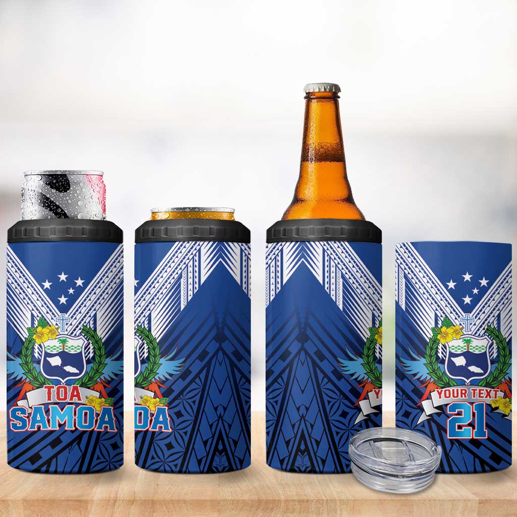 Custom Rugby Toa Samoa 4 in 1 Can Cooler Tumbler Samoa mo Samoa Strength in Tatau - Polynesian Pride