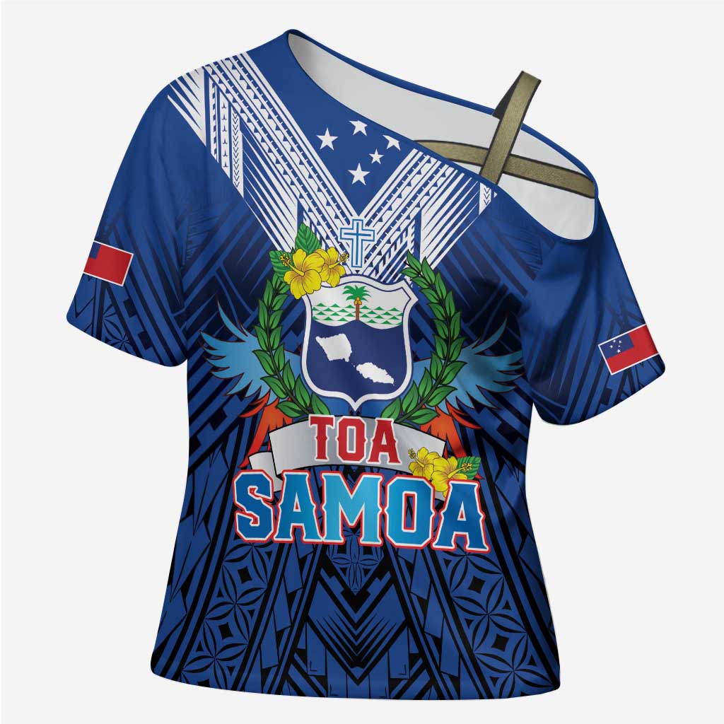 Custom Rugby Toa Samoa Cross Shoulder Shirt Samoa mo Samoa Strength in Tatau - Polynesian Pride
