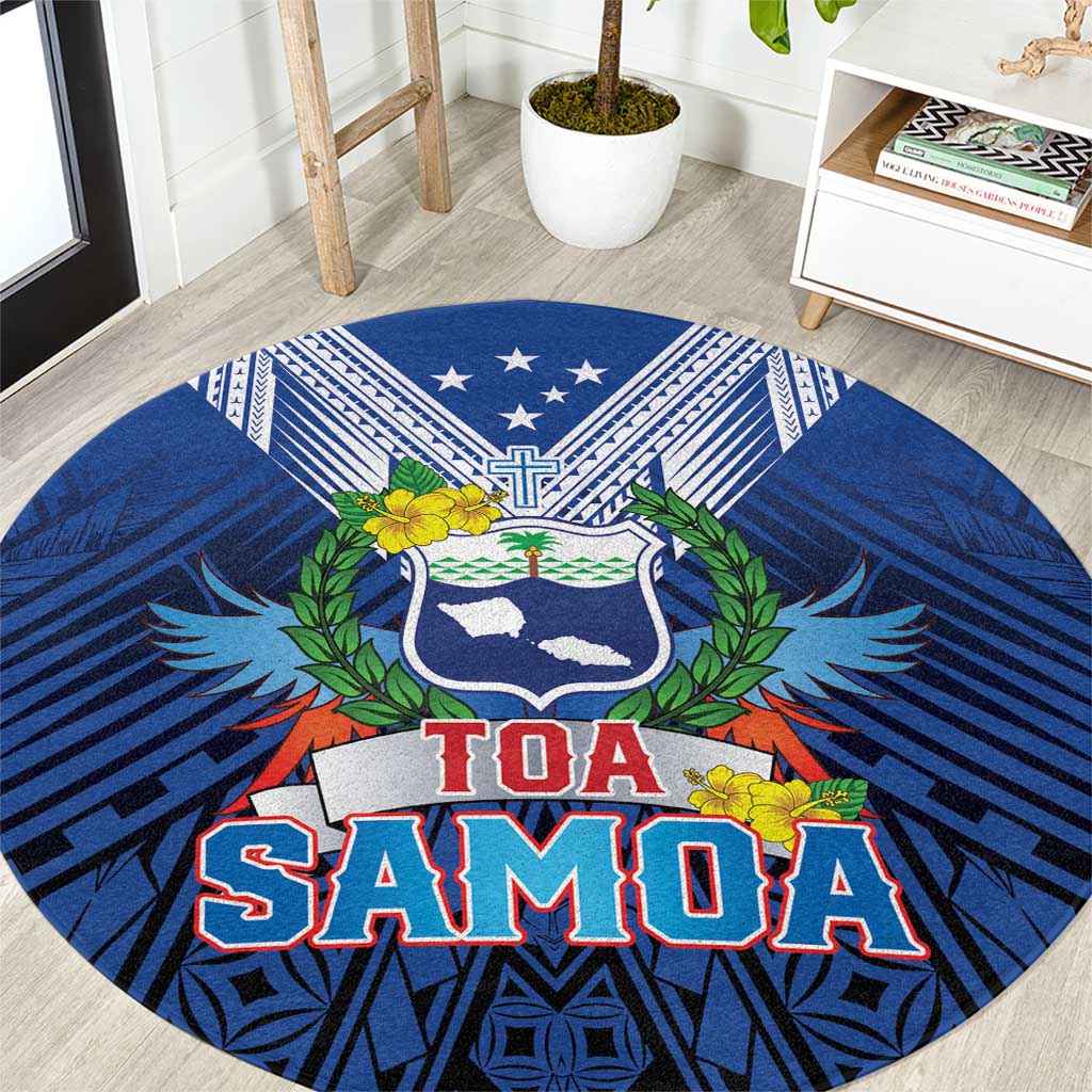 Rugby Toa Samoa Round Carpet Samoa mo Samoa Strength in Tatau - Polynesian Pride