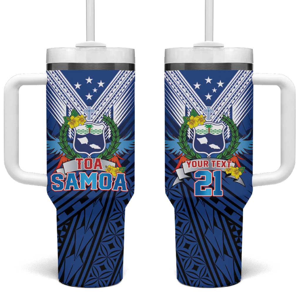 Custom Rugby Toa Samoa Tumbler With Handle Samoa mo Samoa Strength in Tatau - Polynesian Pride
