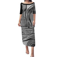 Samoa Siapo Arty Family Matching Puletasi Dress and Hawaiian Shirt Black Style LT9 Mom's Dress Black - Polynesian Pride