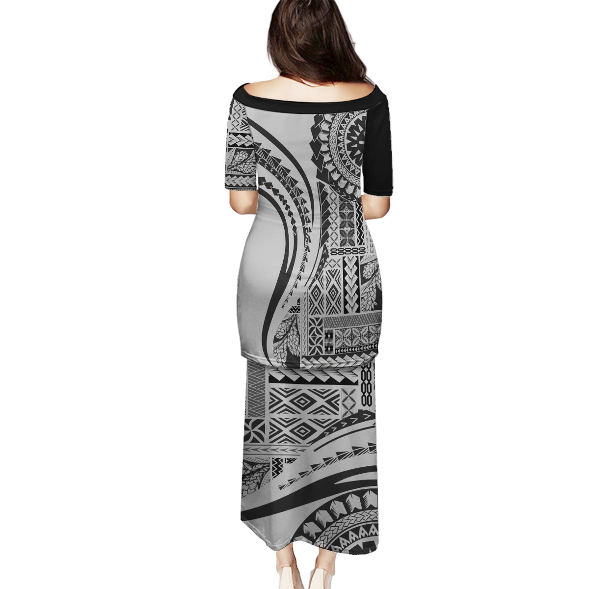 Samoa Siapo Arty Family Matching Puletasi Dress and Hawaiian Shirt Black Style LT9 - Polynesian Pride