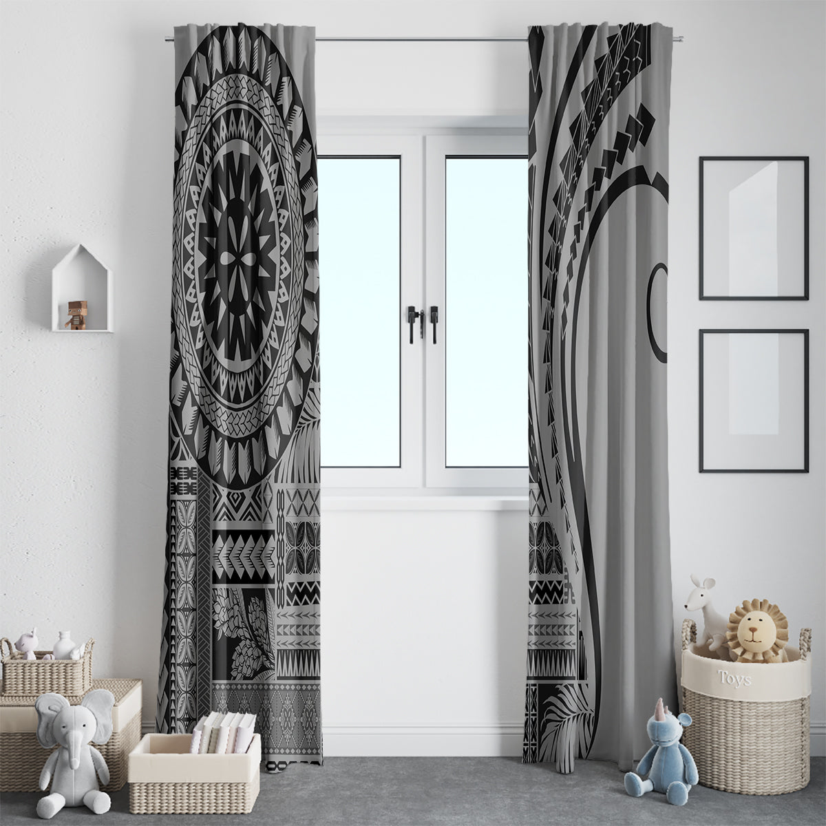 Samoa Siapo Arty Window Curtain Black Style LT9 - Polynesian Pride