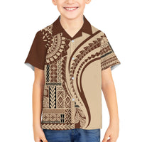 Samoa Siapo Arty Family Matching Tank Maxi Dress and Hawaiian Shirt Brown Style LT9 Son's Shirt Brown - Polynesian Pride