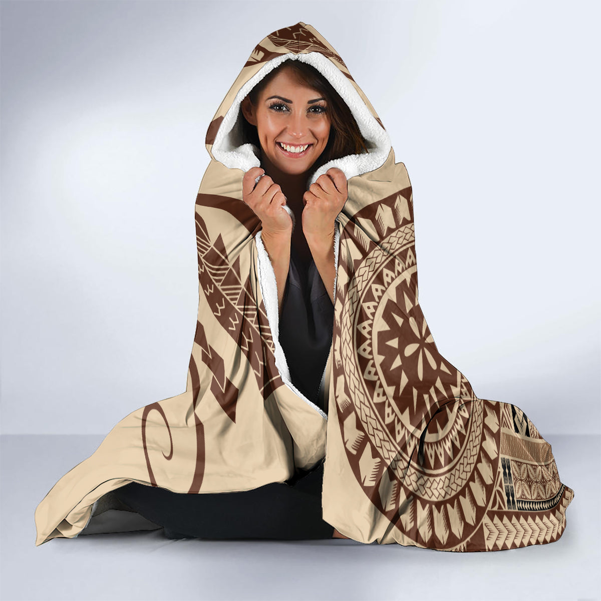 Samoa Siapo Arty Hooded Blanket Brown Style LT9 - Polynesian Pride