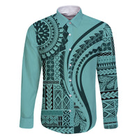Samoa Siapo Arty Family Matching Long Sleeve Bodycon Dress and Hawaiian Shirt Turquoise Style LT9 Dad's Shirt - Long Sleeve Turquoise - Polynesian Pride