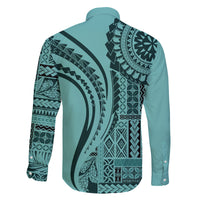 Samoa Siapo Arty Family Matching Off Shoulder Short Dress and Hawaiian Shirt Turquoise Style LT9 - Polynesian Pride