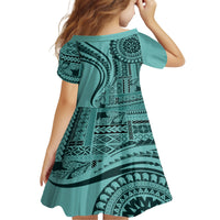 Samoa Siapo Arty Family Matching Summer Maxi Dress and Hawaiian Shirt Turquoise Style LT9 - Polynesian Pride