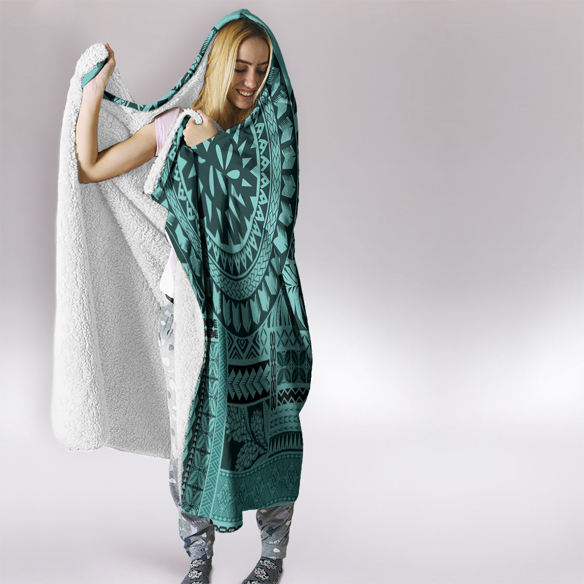 Samoa Siapo Arty Hooded Blanket Turquoise Style LT9 - Polynesian Pride