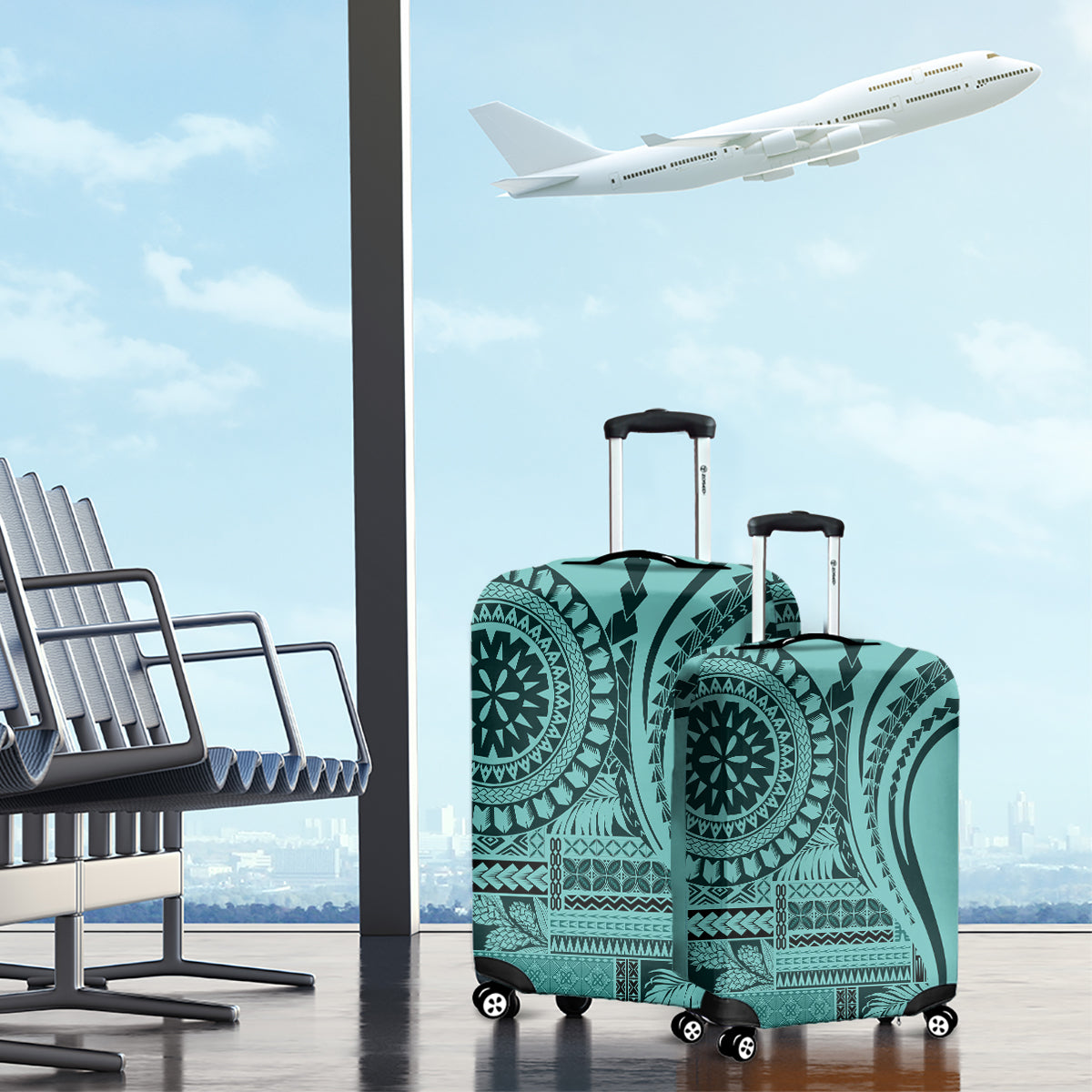 Samoa Siapo Arty Luggage Cover Turquoise Style LT9 - Polynesian Pride