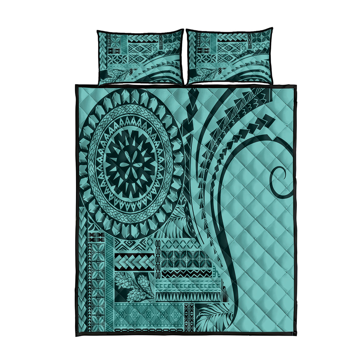 Samoa Siapo Arty Quilt Bed Set Turquoise Style LT9 Turquoise - Polynesian Pride