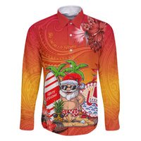 Personalised Wishes in Tahitian Christmas Family Matching Off Shoulder Maxi Dress and Hawaiian Shirt French Polynesia Santa Beach LT9 Dad's Shirt - Long Sleeve Red - Polynesian Pride