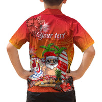 Personalised Wishes in Tahitian Christmas Family Matching Off Shoulder Short Dress and Hawaiian Shirt French Polynesia Santa Beach LT9 - Polynesian Pride