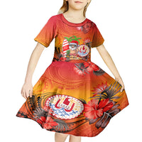 Personalised Wishes in Tahitian Christmas Kid Short Sleeve Dress French Polynesia Santa Beach LT9 - Polynesian Pride