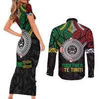 Aotearoa and Cook Islands Mo Te Tiriti Couples Matching Short Sleeve Bodycon Dress and Long Sleeve Button Shirt New Zealand Honour The Treaty Ake!Ake!Ake!