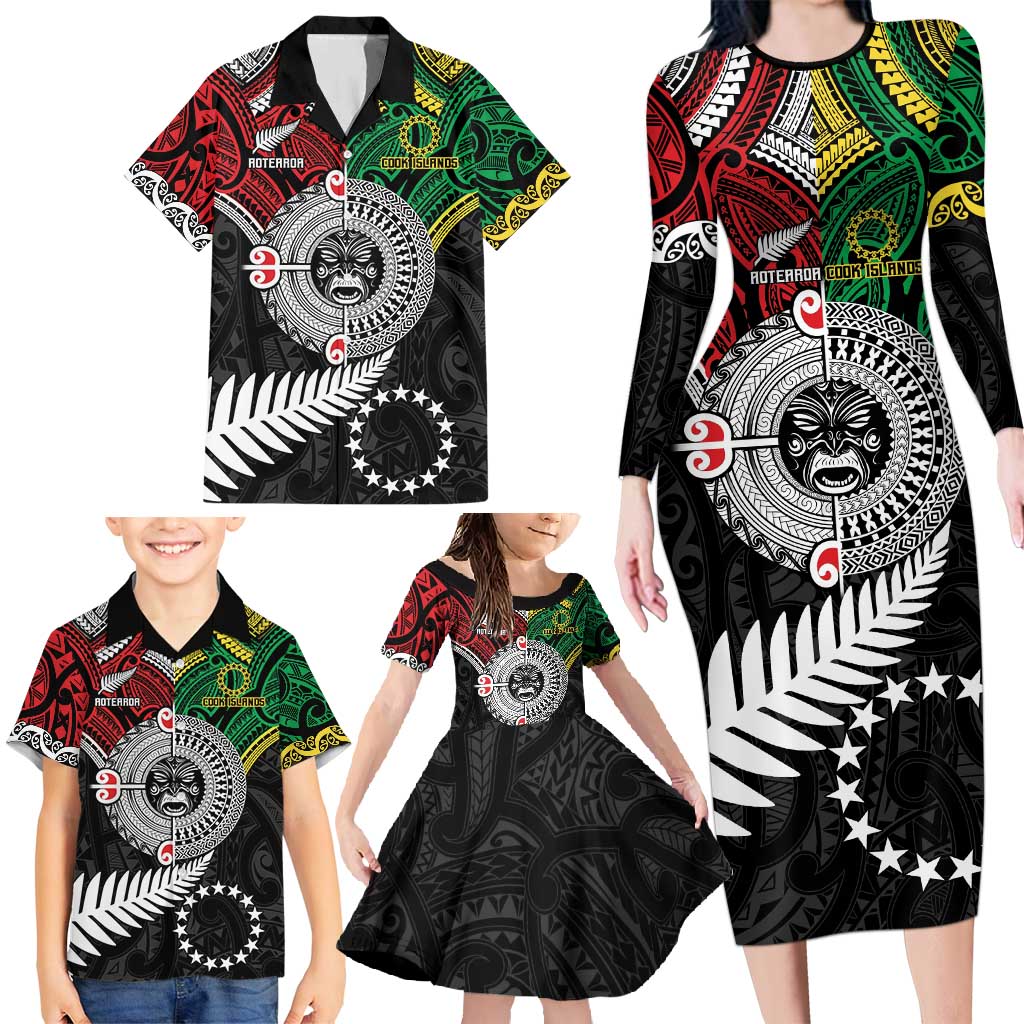 Aotearoa and Cook Islands Mo Te Tiriti Family Matching Long Sleeve Bodycon Dress and Hawaiian Shirt New Zealand Honour The Treaty Ake!Ake!Ake! LT9 - Polynesian Pride