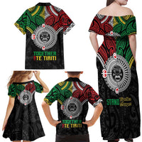 Aotearoa and Cook Islands Mo Te Tiriti Family Matching Off Shoulder Maxi Dress and Hawaiian Shirt New Zealand Honour The Treaty Ake!Ake!Ake! LT9 - Polynesian Pride