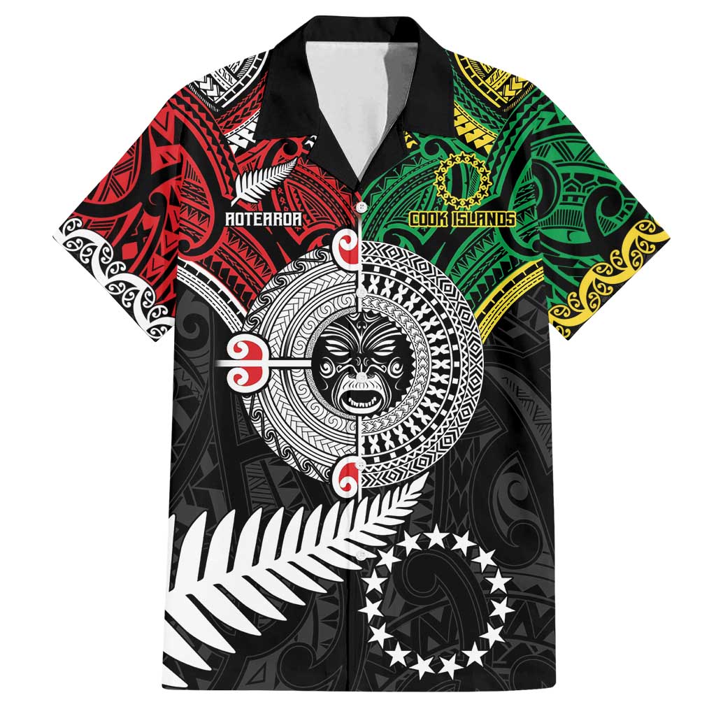 Aotearoa and Cook Islands Mo Te Tiriti Family Matching Off Shoulder Short Dress and Hawaiian Shirt New Zealand Honour The Treaty Ake!Ake!Ake! LT9 Dad's Shirt - Short Sleeve Green - Polynesian Pride