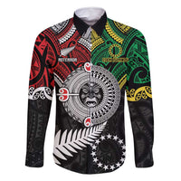 Aotearoa and Cook Islands Mo Te Tiriti Family Matching Off Shoulder Short Dress and Hawaiian Shirt New Zealand Honour The Treaty Ake!Ake!Ake! LT9 Dad's Shirt - Long Sleeve Green - Polynesian Pride