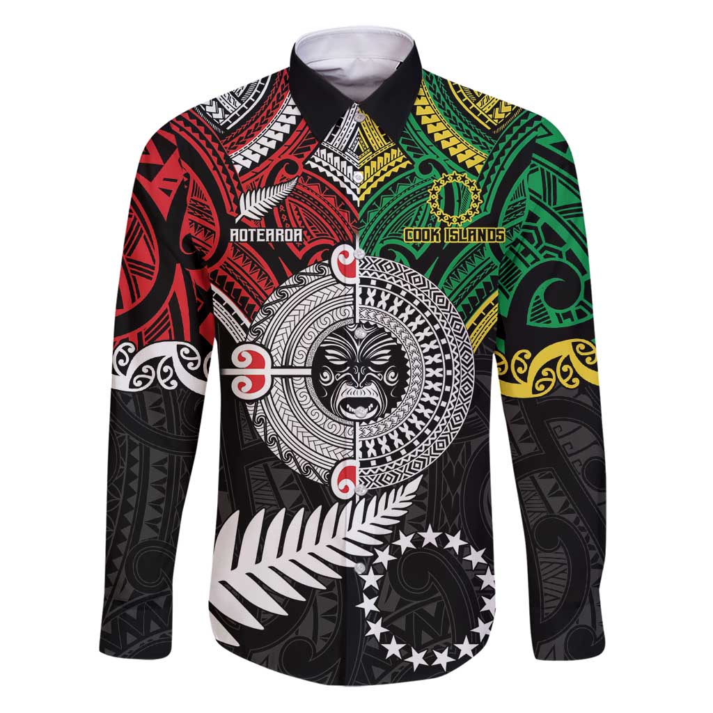 Aotearoa and Cook Islands Mo Te Tiriti Family Matching Puletasi and Hawaiian Shirt New Zealand Honour The Treaty Ake!Ake!Ake! LT9 Dad's Shirt - Long Sleeve Green - Polynesian Pride