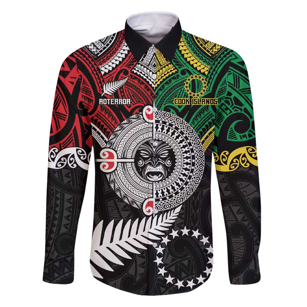 Aotearoa and Cook Islands Mo Te Tiriti Family Matching Short Sleeve Bodycon Dress and Hawaiian Shirt New Zealand Honour The Treaty Ake!Ake!Ake! LT9 Dad's Shirt - Long Sleeve Green - Polynesian Pride