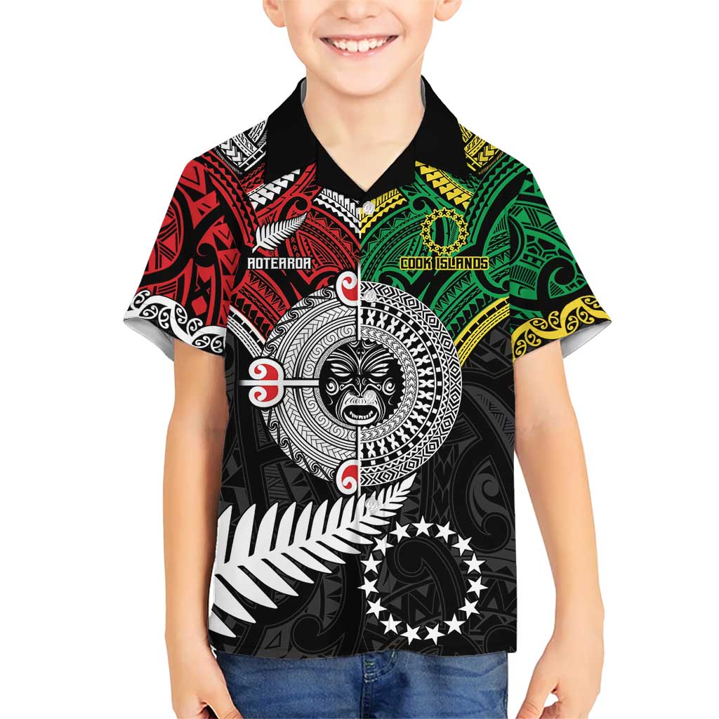 Aotearoa and Cook Islands Mo Te Tiriti Family Matching Short Sleeve Bodycon Dress and Hawaiian Shirt New Zealand Honour The Treaty Ake!Ake!Ake! LT9 Son's Shirt Green - Polynesian Pride