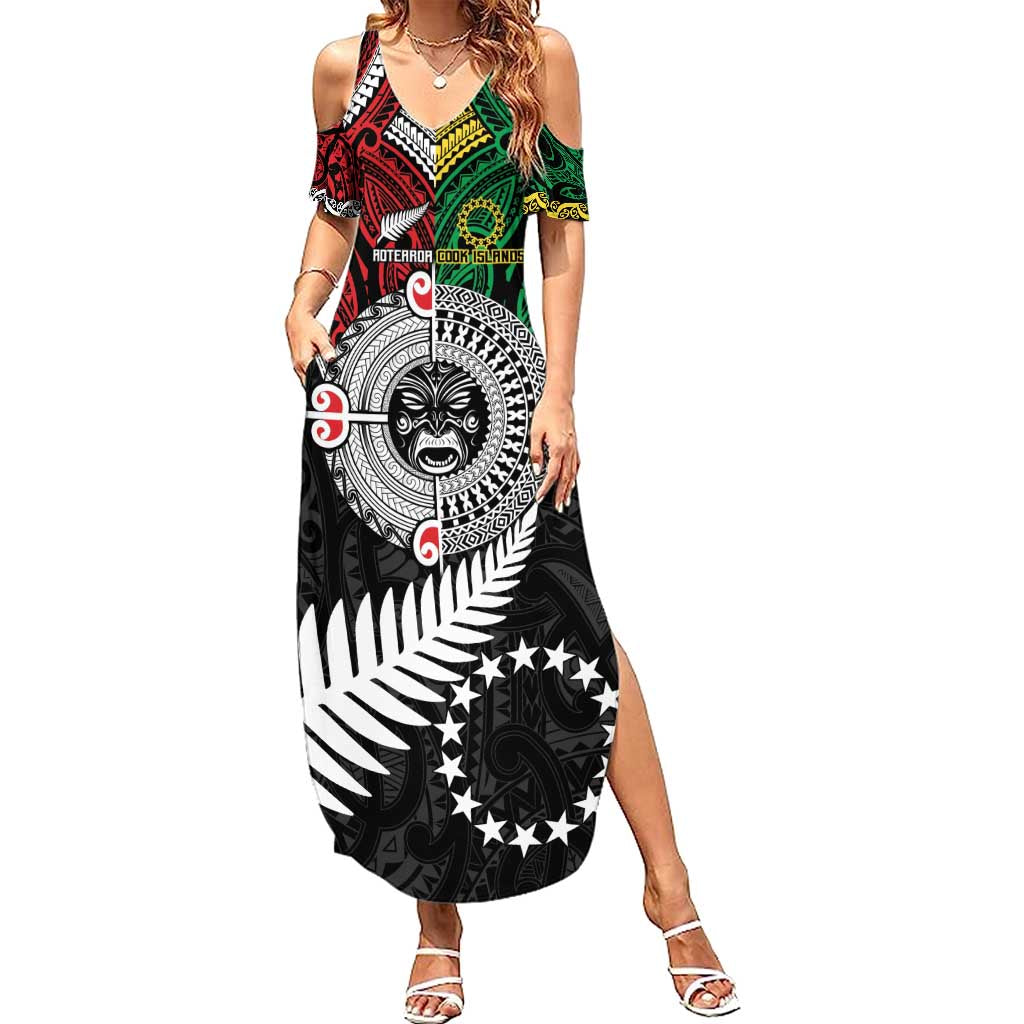Aotearoa and Cook Islands Mo Te Tiriti Family Matching Summer Maxi Dress and Hawaiian Shirt New Zealand Honour The Treaty Ake!Ake!Ake! LT9 Mom's Dress Green - Polynesian Pride
