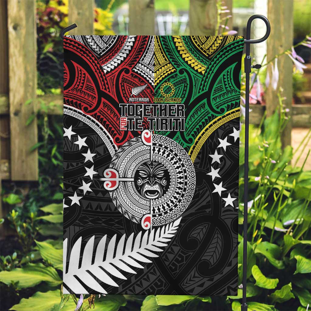 Aotearoa and Cook Islands Mo Te Tiriti Garden Flag New Zealand Honour The Treaty Ake!Ake!Ake! LT9 Garden Flag Green - Polynesian Pride