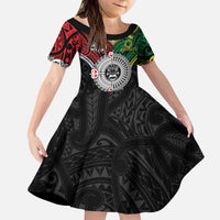 Aotearoa and Cook Islands Mo Te Tiriti Kid Short Sleeve Dress New Zealand Honour The Treaty Ake!Ake!Ake! LT9 KID Green - Polynesian Pride