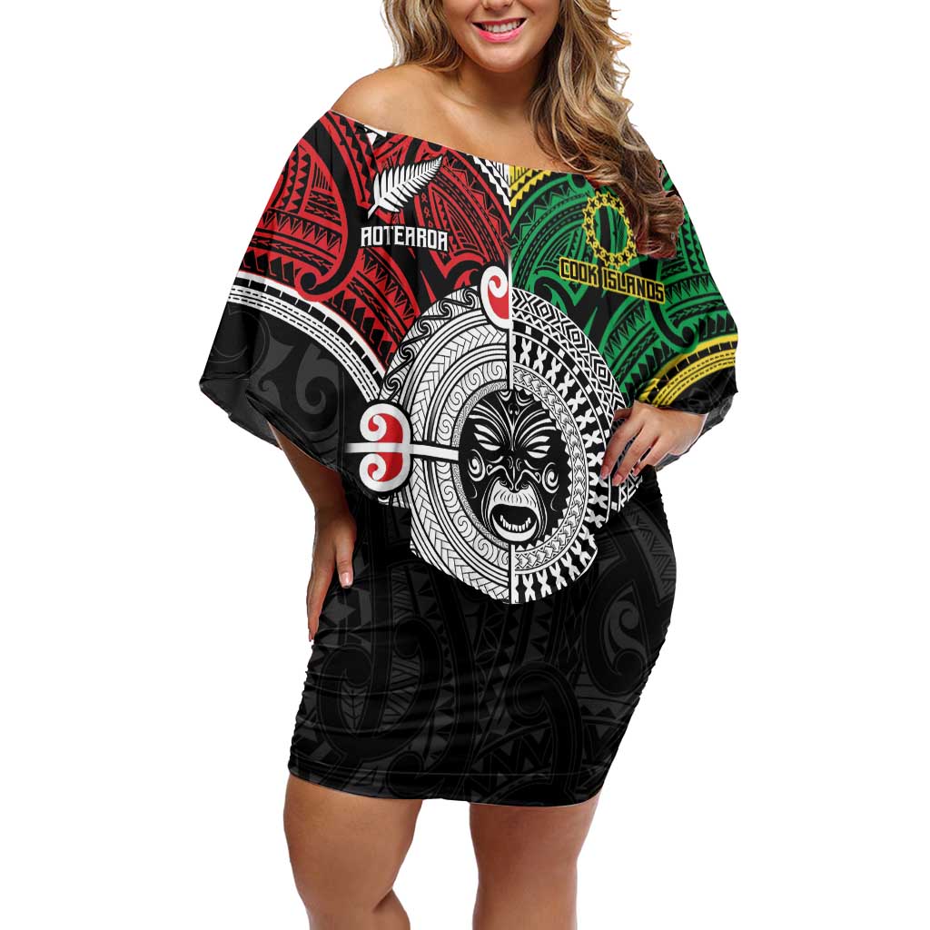 Aotearoa and Cook Islands Mo Te Tiriti Off Shoulder Short Dress New Zealand Honour The Treaty Ake!Ake!Ake! LT9 Women Green - Polynesian Pride