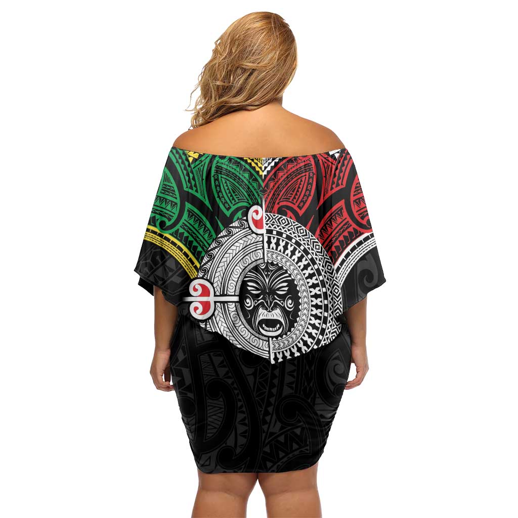 Aotearoa and Cook Islands Mo Te Tiriti Off Shoulder Short Dress New Zealand Honour The Treaty Ake!Ake!Ake! LT9 - Polynesian Pride