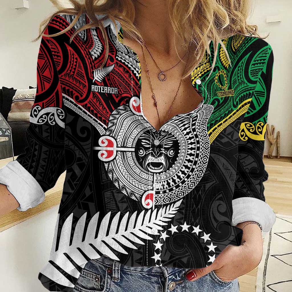 Aotearoa and Cook Islands Mo Te Tiriti Women Casual Shirt New Zealand Honour The Treaty Ake!Ake!Ake! LT9 Female Green - Polynesian Pride