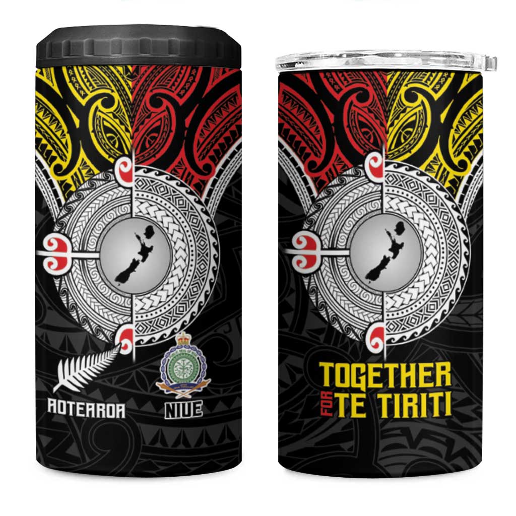 Aotearoa and Niue Mo Te Tiriti 4 in 1 Can Cooler Tumbler New Zealand Honour The Treaty Ake!Ake!Ake! LT9 One Size: 16 oz Gold - Polynesian Pride
