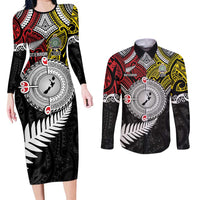 Aotearoa and Niue Mo Te Tiriti Couples Matching Long Sleeve Bodycon Dress and Long Sleeve Button Shirt New Zealand Honour The Treaty Ake!Ake!Ake! LT9 Gold - Polynesian Pride