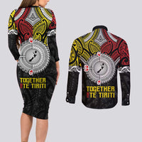 Aotearoa and Niue Mo Te Tiriti Couples Matching Long Sleeve Bodycon Dress and Long Sleeve Button Shirt New Zealand Honour The Treaty Ake!Ake!Ake! LT9 - Polynesian Pride