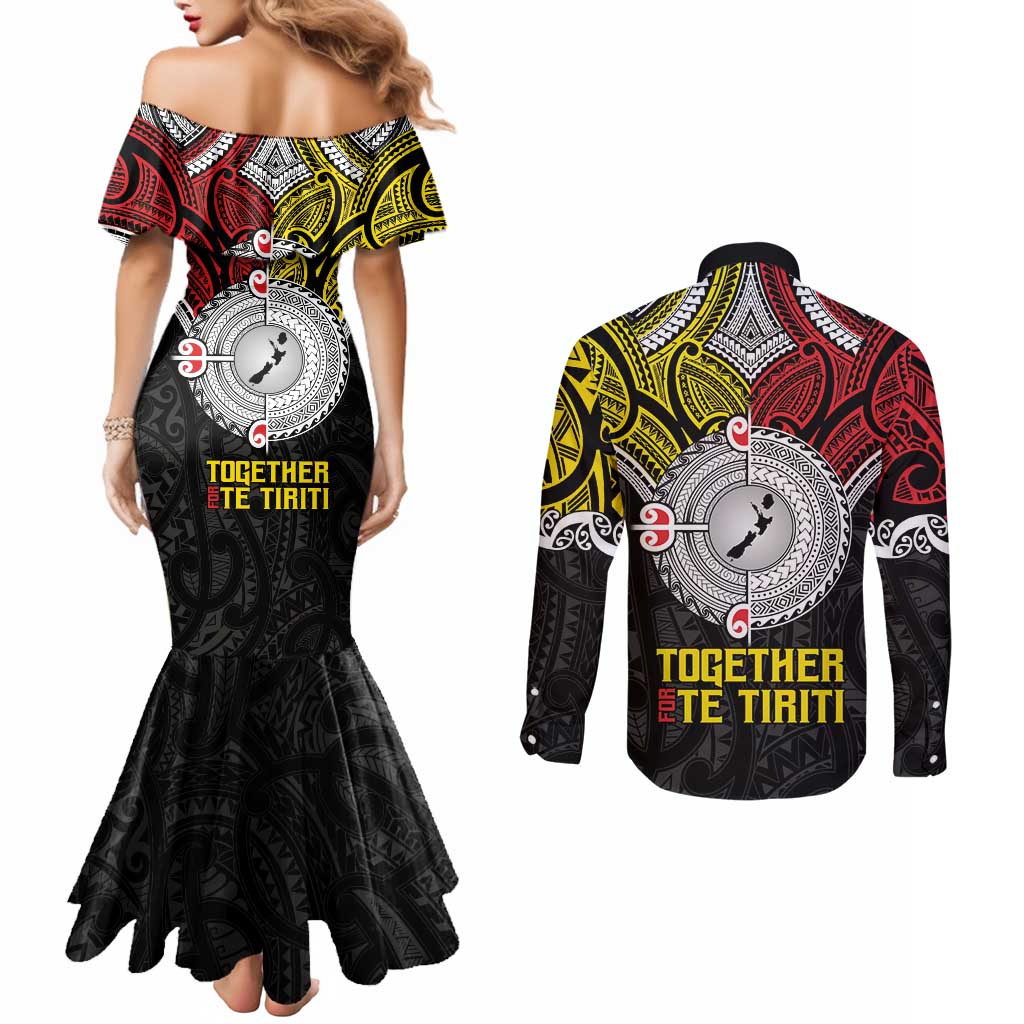 Aotearoa and Niue Mo Te Tiriti Couples Matching Mermaid Dress and Long Sleeve Button Shirt New Zealand Honour The Treaty Ake!Ake!Ake! LT9 - Polynesian Pride