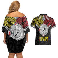 Aotearoa and Niue Mo Te Tiriti Couples Matching Off Shoulder Short Dress and Hawaiian Shirt New Zealand Honour The Treaty Ake!Ake!Ake! LT9 - Polynesian Pride