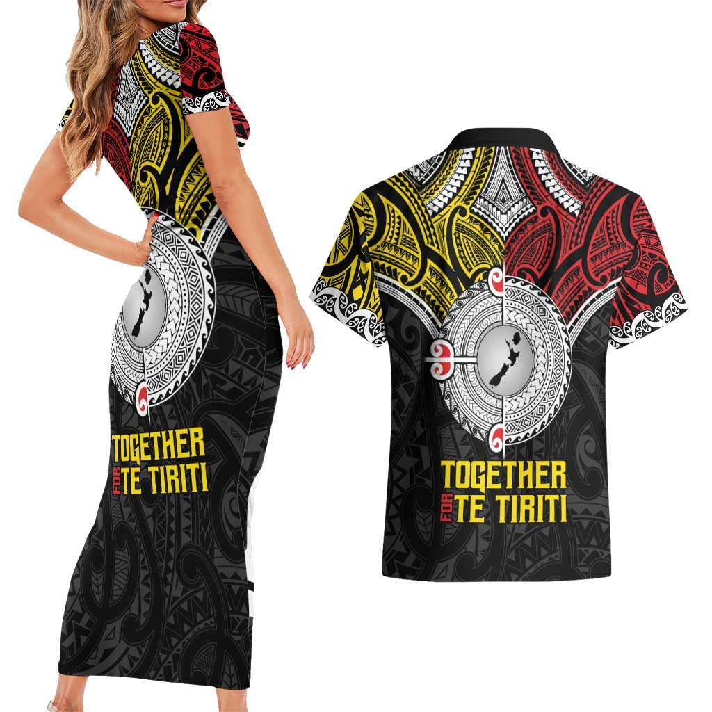 Aotearoa and Niue Mo Te Tiriti Couples Matching Short Sleeve Bodycon Dress and Hawaiian Shirt New Zealand Honour The Treaty Ake!Ake!Ake! LT9 - Polynesian Pride