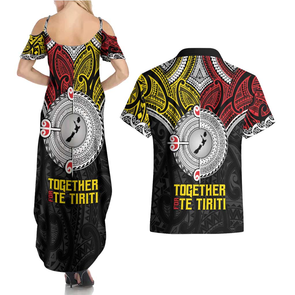 Aotearoa and Niue Mo Te Tiriti Couples Matching Summer Maxi Dress and Hawaiian Shirt New Zealand Honour The Treaty Ake!Ake!Ake! LT9 - Polynesian Pride