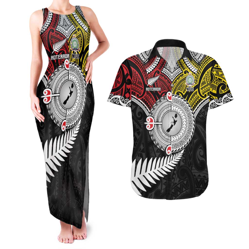 Aotearoa and Niue Mo Te Tiriti Couples Matching Tank Maxi Dress and Hawaiian Shirt New Zealand Honour The Treaty Ake!Ake!Ake! LT9 Gold - Polynesian Pride