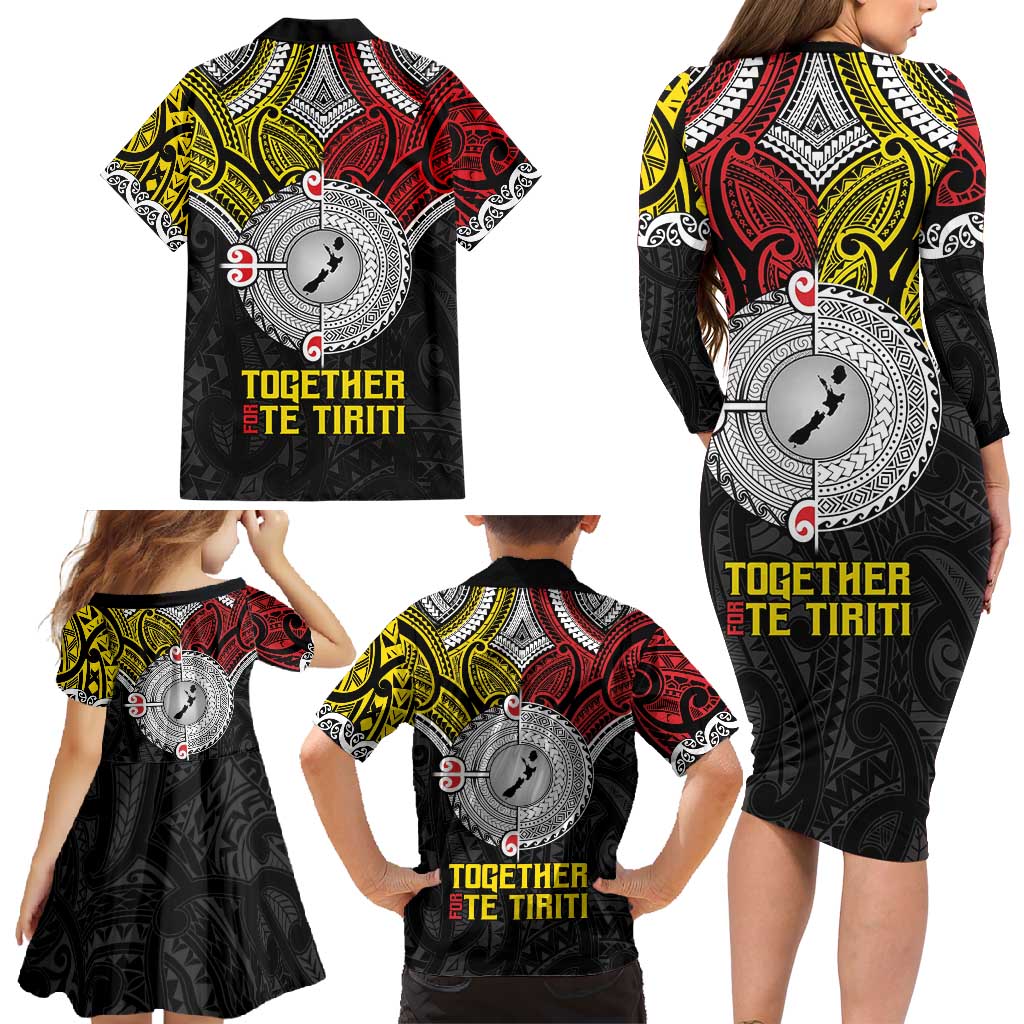 Aotearoa and Niue Mo Te Tiriti Family Matching Long Sleeve Bodycon Dress and Hawaiian Shirt New Zealand Honour The Treaty Ake!Ake!Ake! LT9 - Polynesian Pride