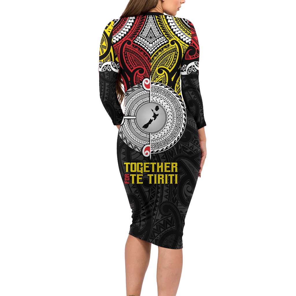 Aotearoa and Niue Mo Te Tiriti Family Matching Long Sleeve Bodycon Dress and Hawaiian Shirt New Zealand Honour The Treaty Ake!Ake!Ake! LT9 - Polynesian Pride
