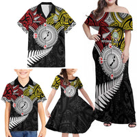 Aotearoa and Niue Mo Te Tiriti Family Matching Off Shoulder Maxi Dress and Hawaiian Shirt New Zealand Honour The Treaty Ake!Ake!Ake! LT9 - Polynesian Pride