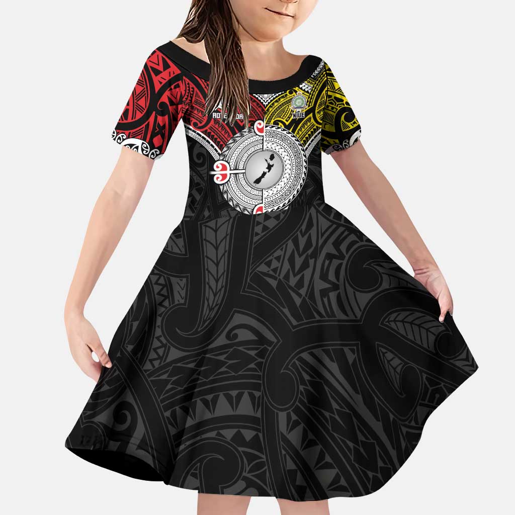 Aotearoa and Niue Mo Te Tiriti Family Matching Puletasi and Hawaiian Shirt New Zealand Honour The Treaty Ake!Ake!Ake! LT9 Daughter's Dress Gold - Polynesian Pride