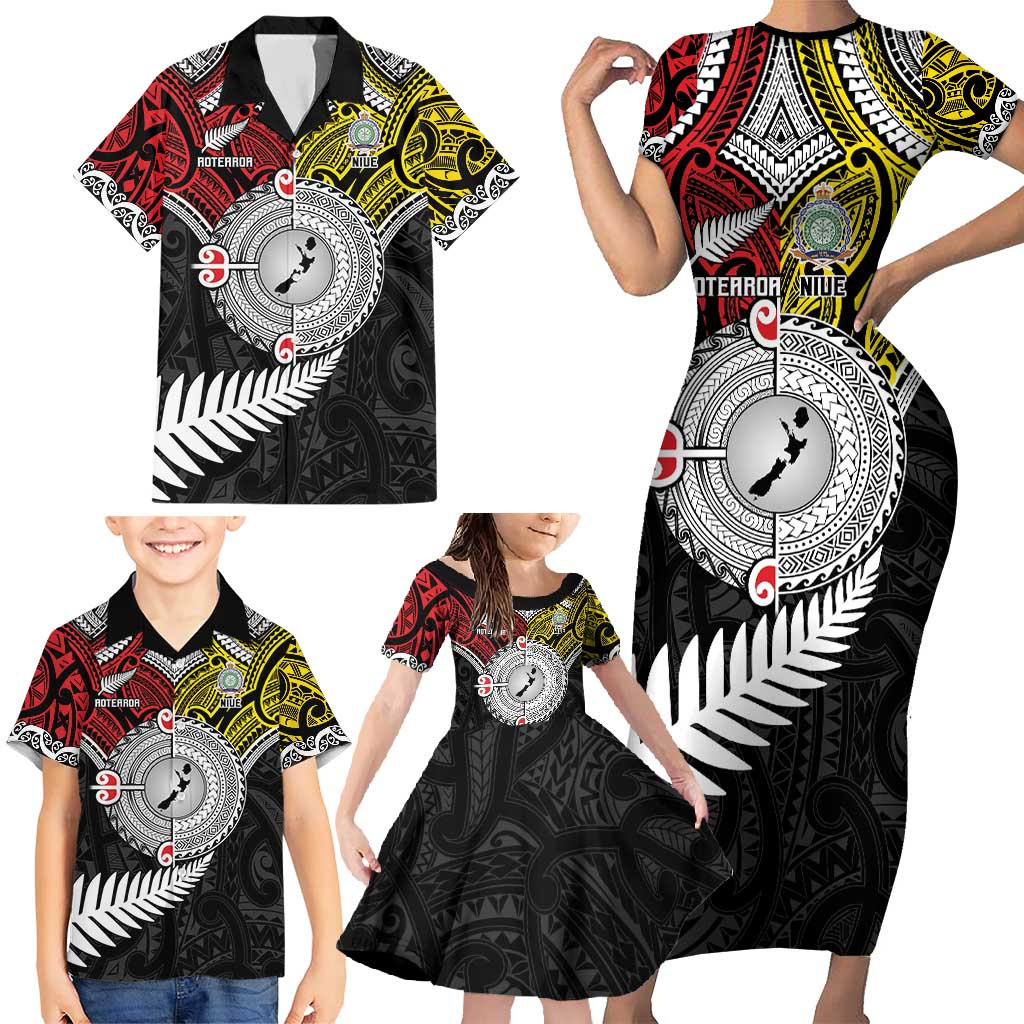Aotearoa and Niue Mo Te Tiriti Family Matching Short Sleeve Bodycon Dress and Hawaiian Shirt New Zealand Honour The Treaty Ake!Ake!Ake! LT9 - Polynesian Pride