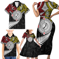 Aotearoa and Niue Mo Te Tiriti Family Matching Short Sleeve Bodycon Dress and Hawaiian Shirt New Zealand Honour The Treaty Ake!Ake!Ake! LT9 - Polynesian Pride