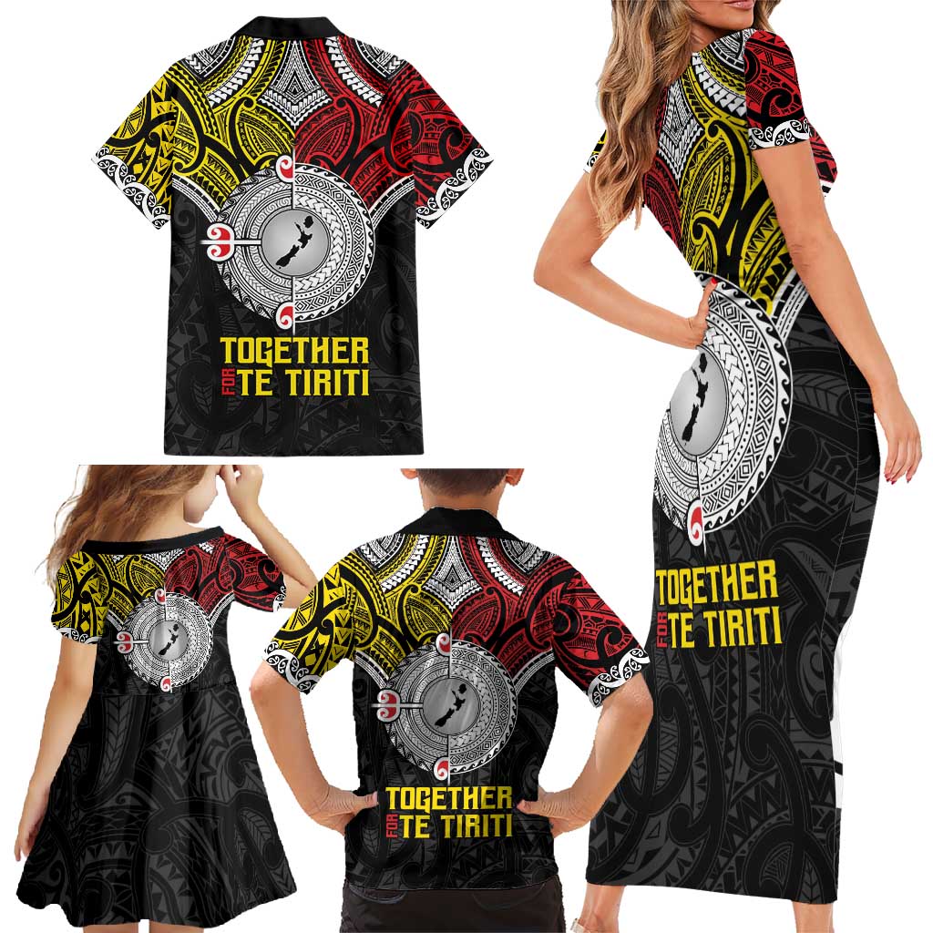 Aotearoa and Niue Mo Te Tiriti Family Matching Short Sleeve Bodycon Dress and Hawaiian Shirt New Zealand Honour The Treaty Ake!Ake!Ake! LT9 - Polynesian Pride