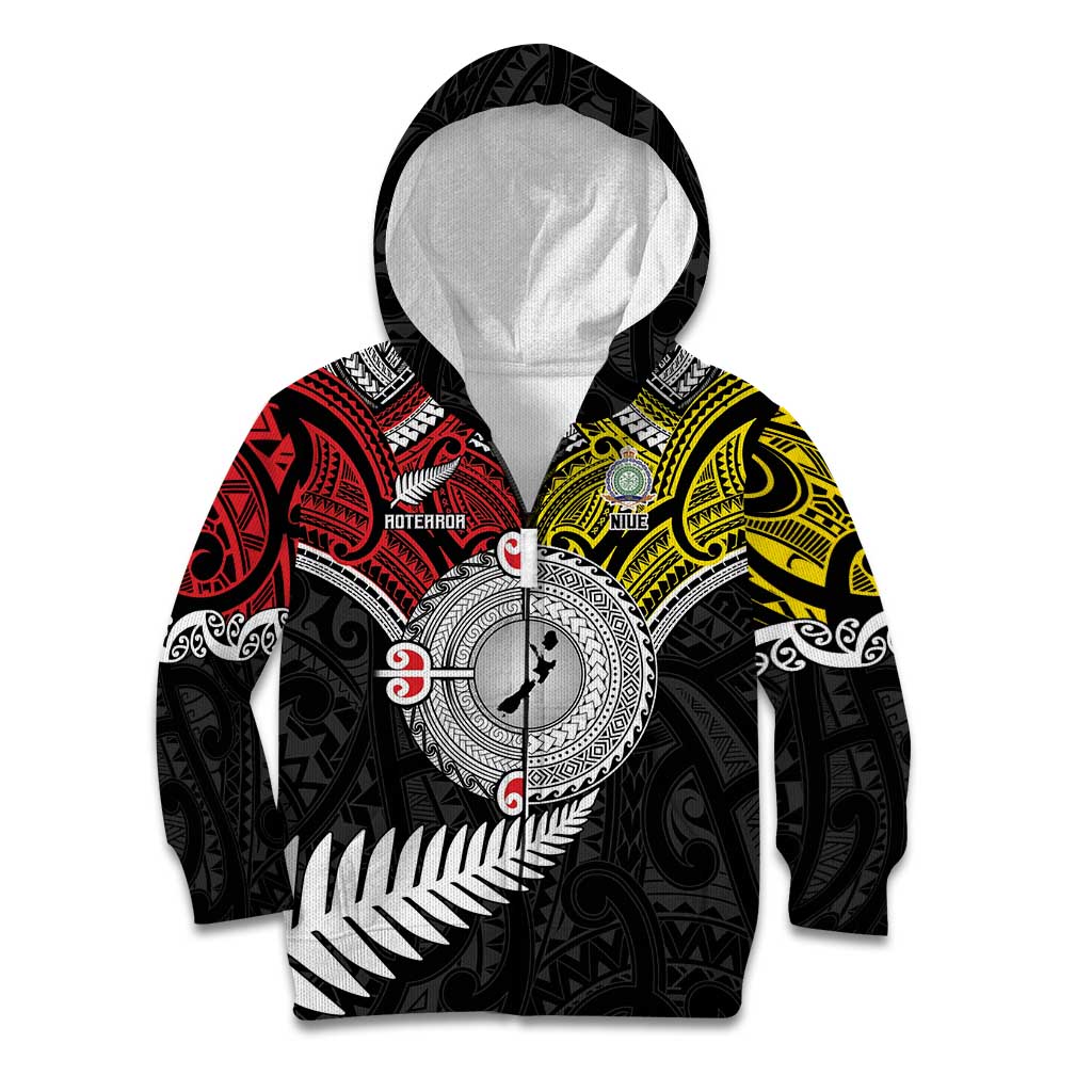Aotearoa and Niue Mo Te Tiriti Kid Hoodie New Zealand Honour The Treaty Ake!Ake!Ake! LT9 Zip Hoodie Gold - Polynesian Pride