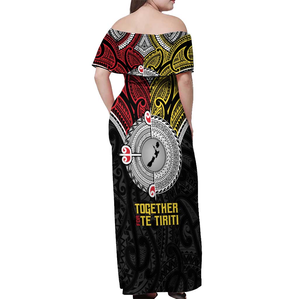 Aotearoa and Niue Mo Te Tiriti Off Shoulder Maxi Dress New Zealand Honour The Treaty Ake!Ake!Ake! LT9 - Polynesian Pride