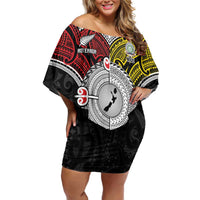Aotearoa and Niue Mo Te Tiriti Off Shoulder Short Dress New Zealand Honour The Treaty Ake!Ake!Ake! LT9 Women Gold - Polynesian Pride